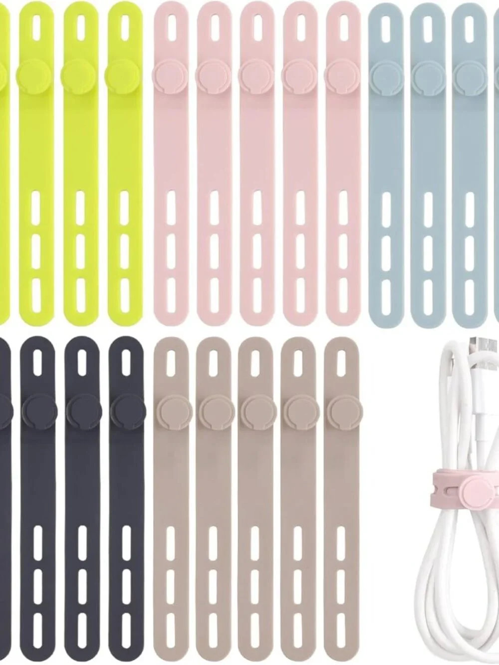 Oligei 25 Pcs Silicone Cable Ties, Cable Ties Reusable, High Elasticity Cord Wra